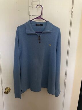 Polo Ralph Lauren Sweater Mens Extra Large Blue Rib Knit Quarter Zip Pullover